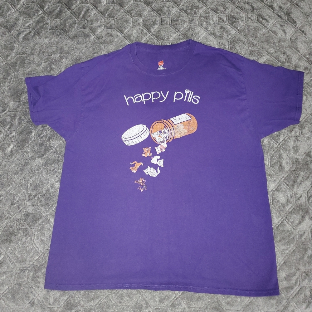 Cute Cat Shirt - Happy Pills - Funny Tee - Size XL